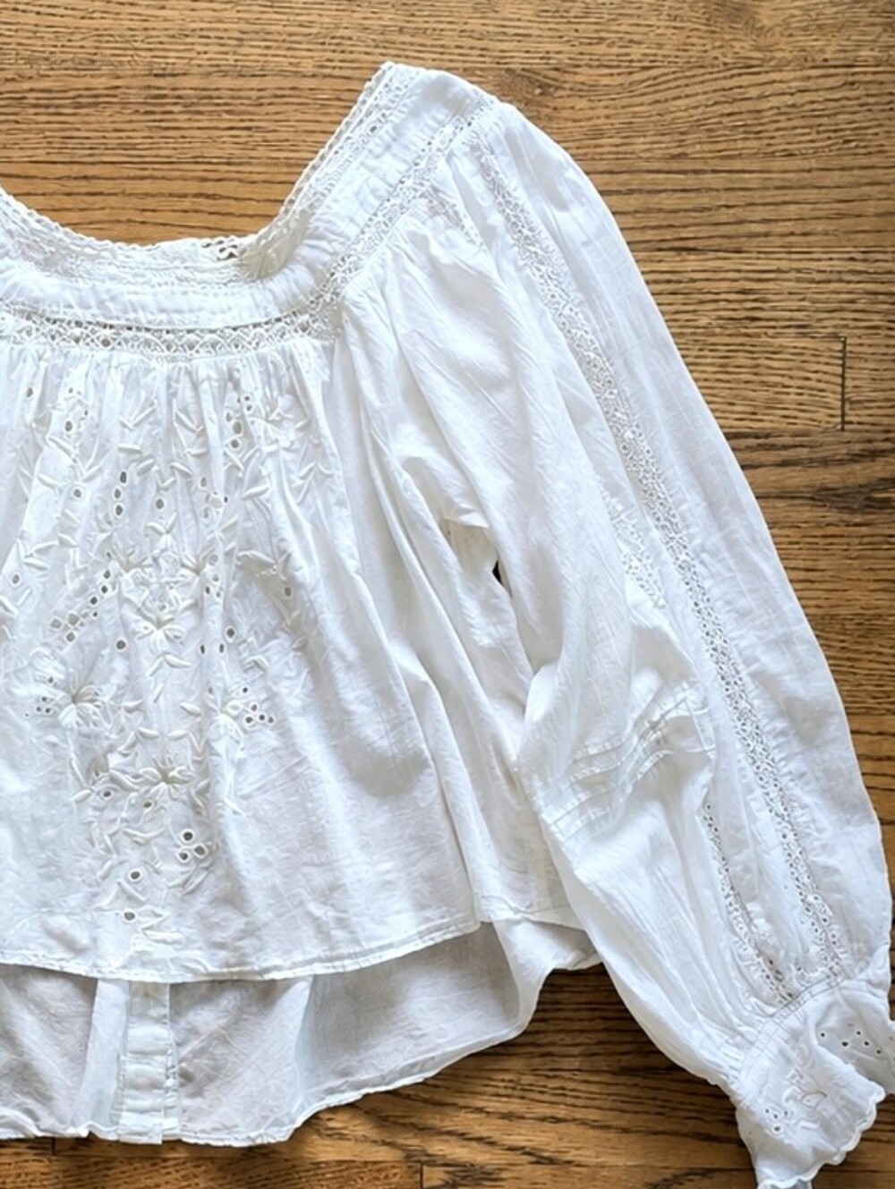 FREE PEOPLE White Cream Cotton Blouse Lace Eyelet Reversible XS